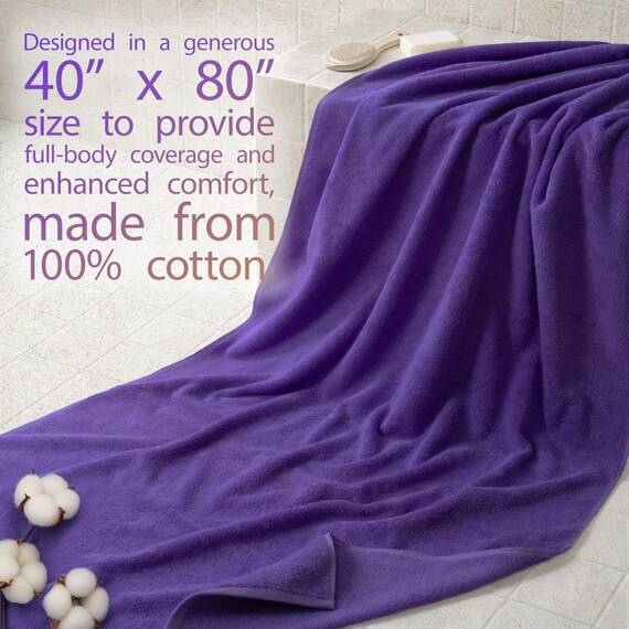 Cotton Paradise Übergroßes Badetuch, 100% Baumwolle, 40 x 80 cm, türkisches extra großes Badetuch für Badezimmer, lila Badetuch