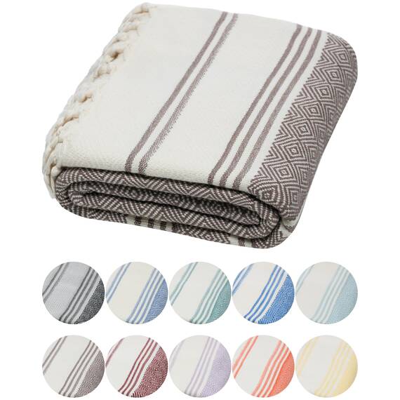 DEMMEX Bio-Baumwolle Hamamtuch 90x180 cm groß | Diamond Weave Pestemal | 100% Türkische Baumwolle Saunahandtuch | Leichtes Strandtuch & Badetuch | Saugstark, Schnelltrocknend & Platzsparend, Braun