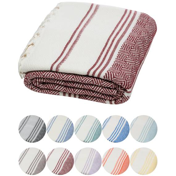 DEMMEX Bio-Baumwolle Hamamtuch 90x180 cm groß | Diamond Weave Pestemal | 100% Türkische Baumwolle Saunahandtuch | Leichtes Strandtuch & Badetuch | Saugstark, Schnelltrocknend & Platzsparend, Burgund