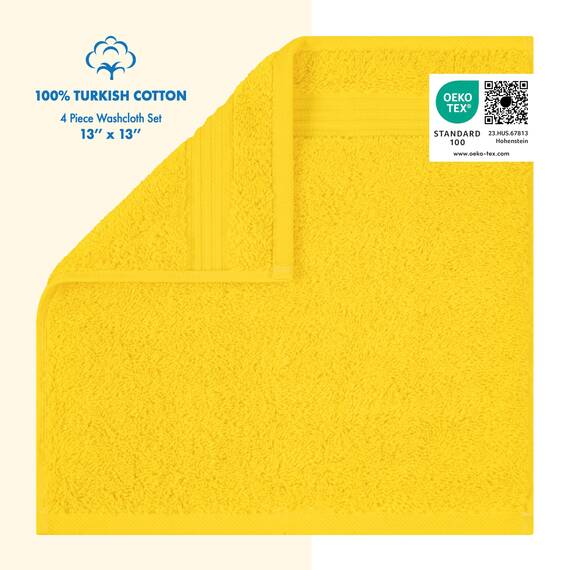 Cotton Paradise Türkische Waschlappen für Badezimmer, 100% Baumwolle, weich, saugfähig, kleine Handtücher, Waschlappen für Körper, gelbe Waschlappen