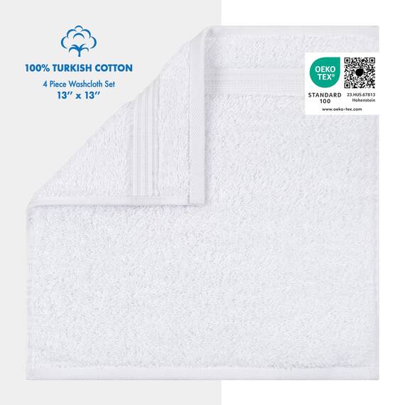 Cotton Paradise Türkisches Waschlappen-Set für Badezimmer, 100% Baumwolle, weich, saugfähig, kleine Handtücher, Waschlappen, Weiß, 4 Stück