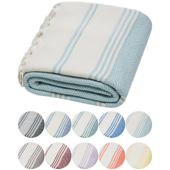 DEMMEX Strand- und Badetuch aus zertifizierter Bio-Baumwolle, Hamam-Pestemal-Handtuch, Decke, Diamantgewebe, vorgewaschen, 180 x 90 cm, Graublau