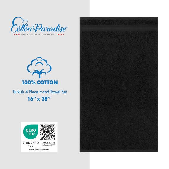 Cotton Paradise, Handtuch-Set, 100% türkische Baumwolle, Luxus-Hotel-Spa-Qualität, weich, saugfähig, schnell trocknend, dick, 600 g/m², Gesichtshandfreiheitsset, 40.6 x 71.8 cm, Schwarz