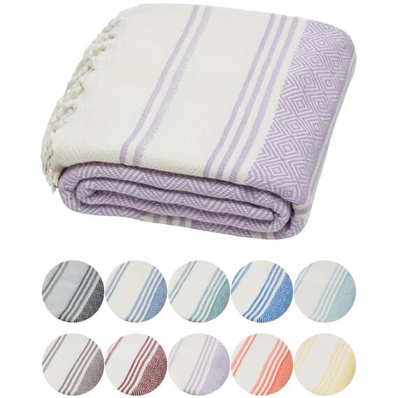 DEMMEX Bio-Baumwolle Hamamtuch 90x180 cm groß | Diamond Weave Pestemal | 100% Türkische Baumwolle Saunahandtuch | Leichtes Strandtuch & Badetuch | Saugstark, Schnelltrocknend & Platzsparend, Lavendel