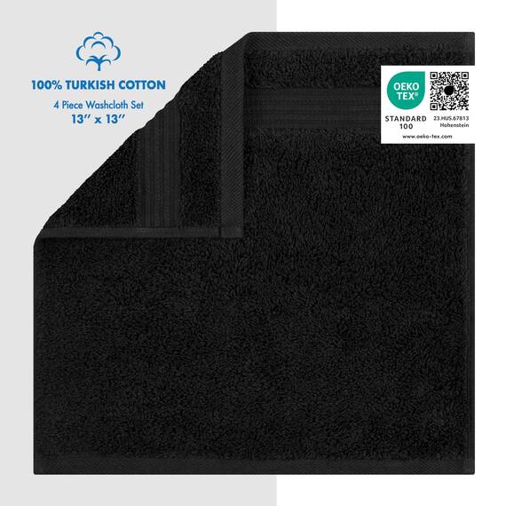 Cotton Paradise Türkische Waschlappen für Badezimmer, 100% Baumwolle, weich, saugfähig, kleine Handtücher, Flauschige Waschlappen für Körper, Schwarze Waschlappen