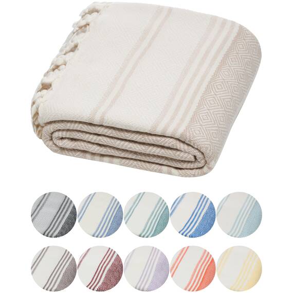 DEMMEX Bio-Baumwolle Hamamtuch 90x180 cm groß | Diamond Weave Pestemal | 100% Türkische Baumwolle Saunahandtuch | Leichtes Strandtuch & Badetuch | Saugstark, Schnelltrocknend & Platzsparend, Beige