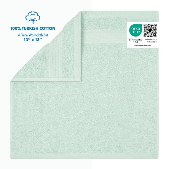 Cotton Paradise Türkische Waschlappen für Badezimmer, 100% Baumwolle, weich, saugfähig, kleine Handtücher, Flauschige Waschlappen für Körper, Minze-Waschlappen