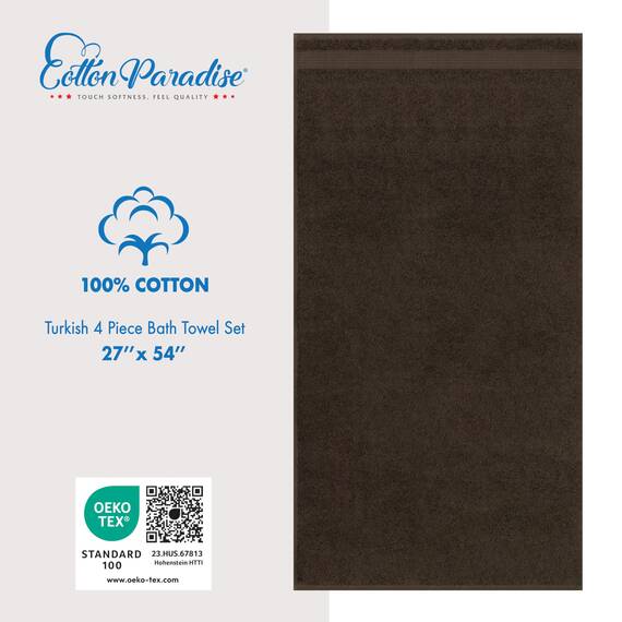 Cotton Paradise Badetücher für Badezimmer, 100% Baumwolle, 4-teiliges türkisches Badetuch-Set, weiche Plüsch-Badetücher, Clearance Badezimmer-Set, braune Badetücher