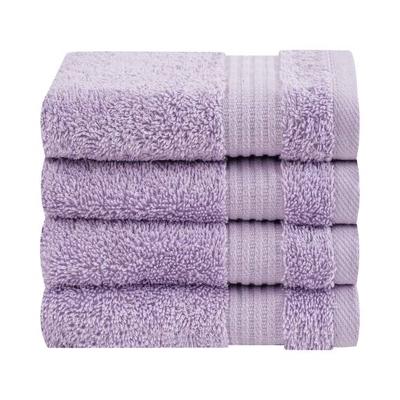 Cotton Paradise Türkisches Waschlappen-Set aus 100% Baumwolle, für Badezimmer, 4-teilig, weich, saugfähig, kleine Handtücher, Waschlappen, Flieder
