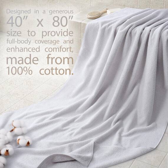 Cotton Paradise Übergroßes Badetuch, 100% Baumwolle, 40 x 80 cm, extra großes Badetuch für Badezimmer und Pool, silbergraues Badetuch