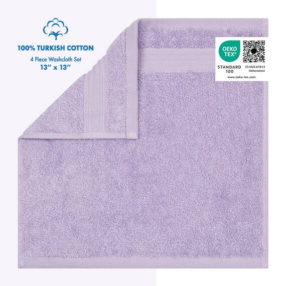 Cotton Paradise Türkisches Waschlappen-Set aus 100% Baumwolle, für Badezimmer, 4-teilig, weich, saugfähig, kleine Handtücher, Waschlappen, Flieder