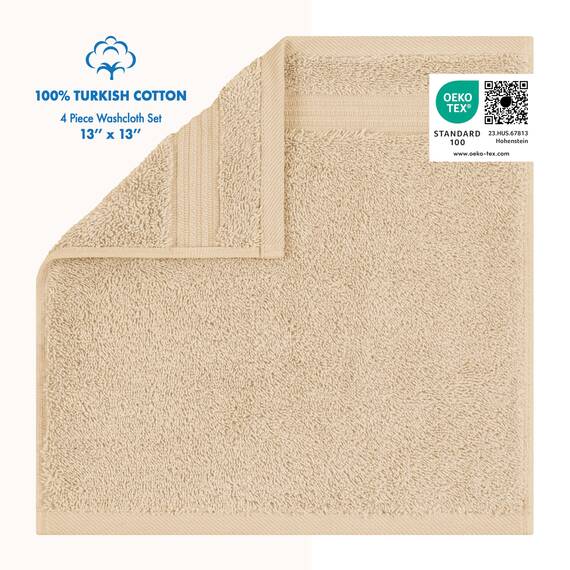 Cotton Paradise Türkische Waschlappen für Badezimmer, 100% Baumwolle, weich, saugfähig, kleine Handtücher, Flauschige Waschlappen für Körper, beige Waschlappen