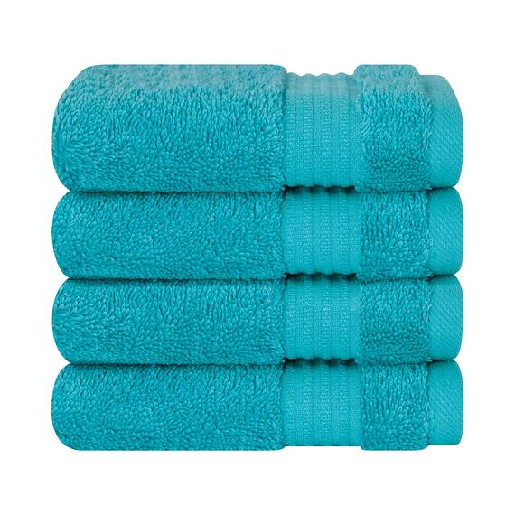 Cotton Paradise Türkische Waschlappen für Badezimmer, 100 % Baumwolle, weich, saugfähig, kleine Handtücher, Waschlappen für Körper, Aquablau, 4 Stück