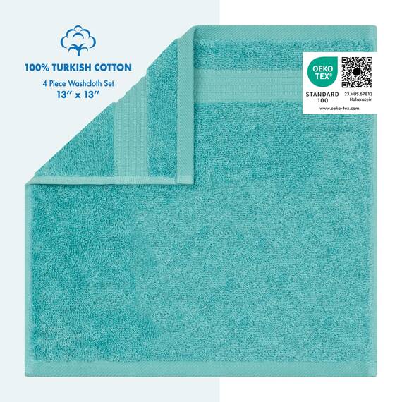 Cotton Paradise Waschlappen für Badezimmer, 33 x 33 cm, 100 % türkische Baumwolle, weiche, saugfähige Luxus-Waschlappen, kleine Handtücher, türkisfarbene Waschlappen