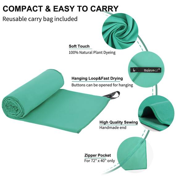 Rainleaf Mikrofaser-Handtuch, perfektes Reise-, Fitness- und Camping-Handtuch, schnell trocknend, super saugfähig, ultrakompakt, leicht, geeignet für Reisen, Strand, Dusche, Rucksackreisen, Pool