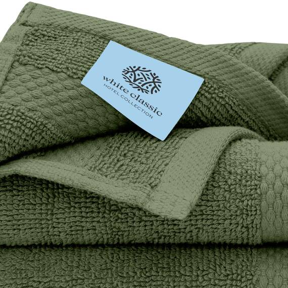 White Classic Luxuriöse Baumwoll-Waschlappen, 33 x 33 cm, 650 g/m², türkische Baumwolle, Hotel, Spa, Badezimmer, Gesichtshandtuch, 12 Stück, Waldgrün