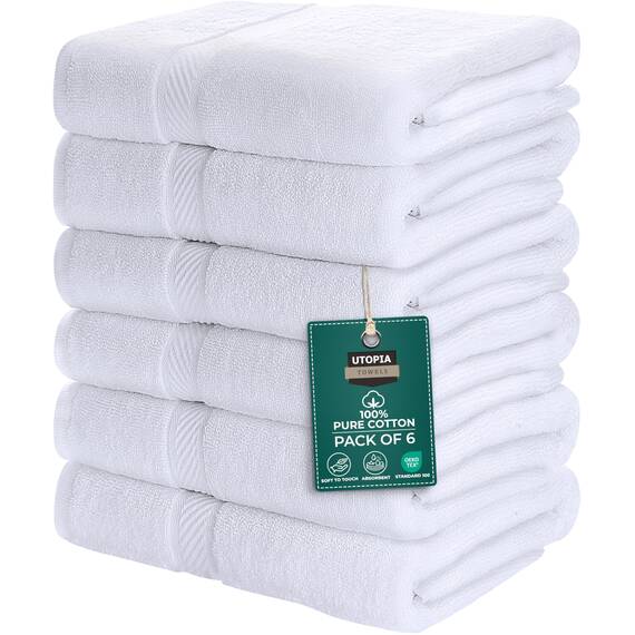 Utopia Towels Badetücher Set - Lightweight Multipurpose Schnelltrocknendes Handtuch - High Absorbency (6 Pack,Weiß, 56 x 112 cm)