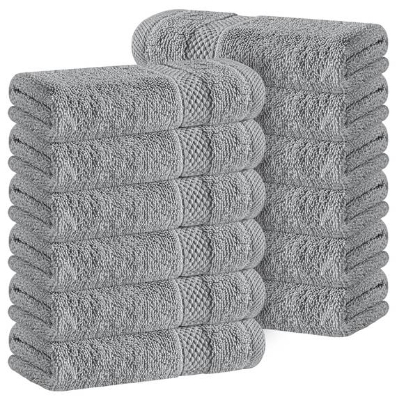 White Classic Hellgraue Luxus-Waschlappen aus Baumwolle, 12-teiliges Set, groß, 33 x 33 cm, Hotel-Stil, Gesichtshandtuch, hochsaugfähig, schnell trocknend, Waschlappen für Zuhause, Spa, Fitnessstudio