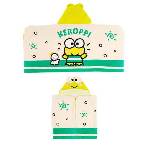 Sanrio Keroppi Kapuzenhandtuch für Kinder, superweich, für Bad/Pool/Strand, weiches Baumwoll-Frottee, 61 x 127 cm, offizielles Lizenzprodukt Franco