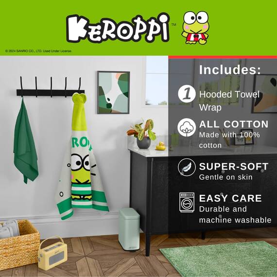 Sanrio Keroppi Kapuzenhandtuch für Kinder, superweich, für Bad/Pool/Strand, weiches Baumwoll-Frottee, 61 x 127 cm, offizielles Lizenzprodukt Franco