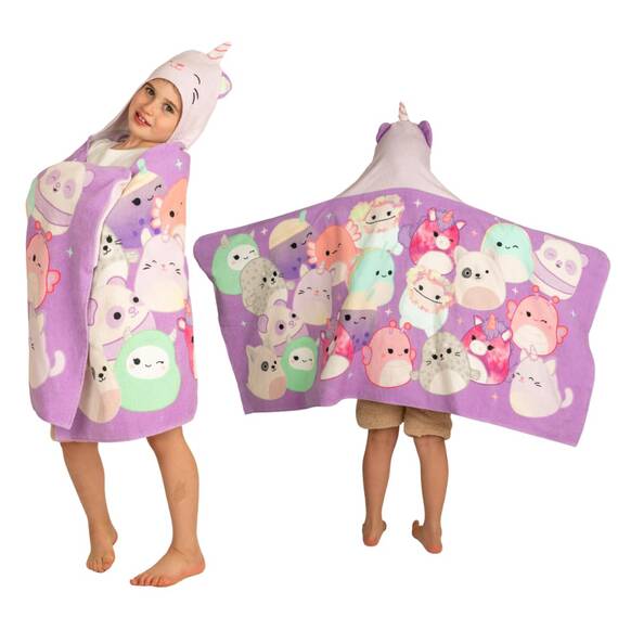 Franco Squishmallows Kinder-Kapuzenhandtuch, superweich, für Bad/Pool/Strand, weiches Baumwoll-Frottee, 61 x 127 cm, offizielles Lizenzprodukt