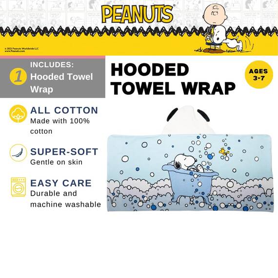 Franco Peanuts Snoopy Kapuzenhandtuch für Kinder, superweich, für Bad/Pool/Strand, weiches Baumwoll-Frottee, 61 x 127 cm, offizielles Lizenzprodukt