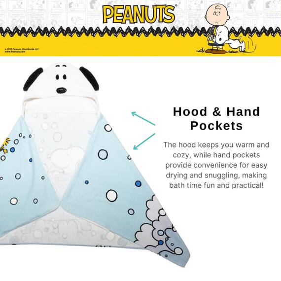 Franco Peanuts Snoopy Kapuzenhandtuch für Kinder, superweich, für Bad/Pool/Strand, weiches Baumwoll-Frottee, 61 x 127 cm, offizielles Lizenzprodukt