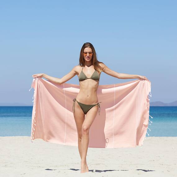 WETCAT Türkisches Strandtuch, 100% Baumwolle, sandfrei, schnell trocknend, extra groß, leicht, Reisehandtuch für Erwachsene, Strandzubehör, Geschenke (helle Korallenfarbe, 96,5 x 180,3 cm)