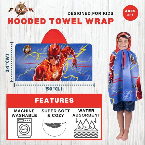 Franco WB The Flash Movie DC Comics Kapuzenhandtuch für Kinder, für Bad/Pool/Strand, weiche Baumwolle, Frottee, 61 x 127 cm