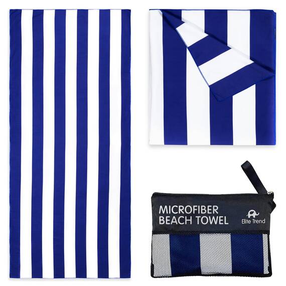 Elite Trend Mikrofaser-Strandtuch für Erwachsene mit Tasche, extra groß, 198,1 x 88,9 cm, leicht, sandfrei, schnell trocknend, Handtuch für Reisen, Schwimmen, Yoga, Camping (Cabana Navy)