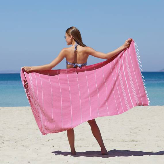 WETCAT Türkisches Strandtuch, übergroß, 96.5x180.9 cm, 100% Baumwolle, sandfrei, schnell trocknend, extra groß, türkisches Handtuch, leichtes Reisehandtuch für Erwachsene, Strandzubehör, Fuchsia