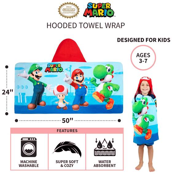Franco Super Mario Handtuch für Kinder zum Baden und am Strand, 61 x 127 cm