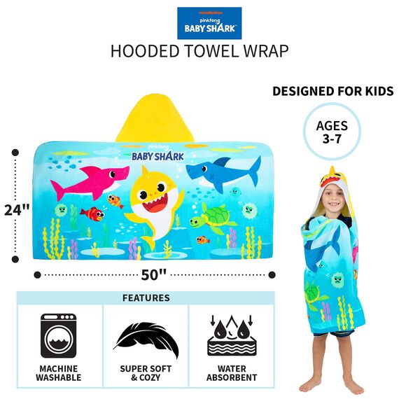 Franco Baby Shark Badetuch/Pool/Strand, weiches Baumwoll-Frottee, 61 x 127 cm, für Kinder