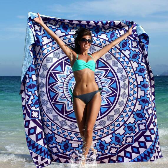 Elite Trend Mikrofaser-Strandtuch für Erwachsene mit Tasche, XXL, 183 x 183 cm, leicht, sandfrei, schnell trocknend, für Reisen, Schwimmen, Yoga, Camping (Blue Beauty)