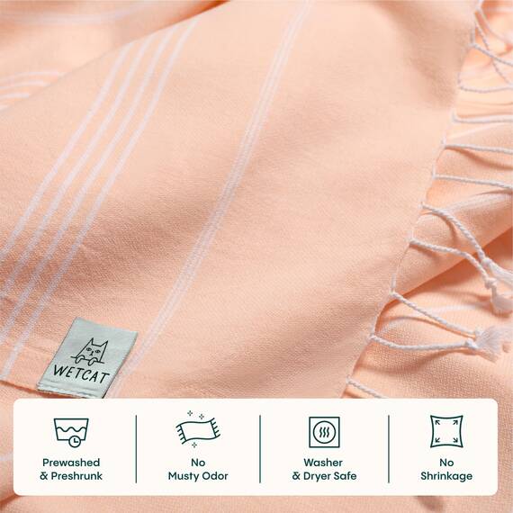 WETCAT Vorgewaschenes Super weiches türkisches Handtuch, 100% Baumwolle, Stranddecke, Pestemal, Fouta, Überwurf – für Bad, Strand, Pool, Picknick, Yoga, Reisen, 94 x 178 cm – Katze Katze Basic Coral