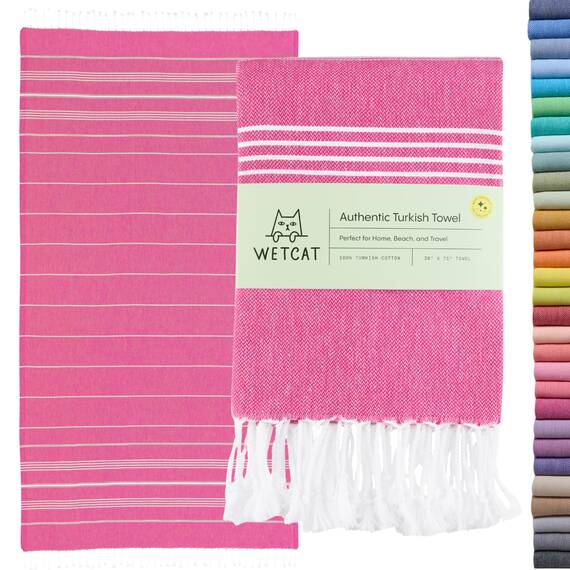 WETCAT Türkisches Strandtuch, übergroß, 96.5x180.9 cm, 100% Baumwolle, sandfrei, schnell trocknend, extra groß, türkisches Handtuch, leichtes Reisehandtuch für Erwachsene, Strandzubehör, Fuchsia