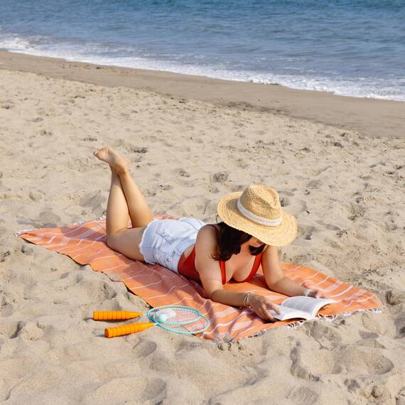WETCAT Türkisches Strandtuch, 100 % Baumwolle, sandfrei, schnell trocknend, extra groß, leicht, Reisehandtuch für Erwachsene, Strandzubehör, Geschenk (Verbrannte Orange, 96,5 x 180,3 cm)