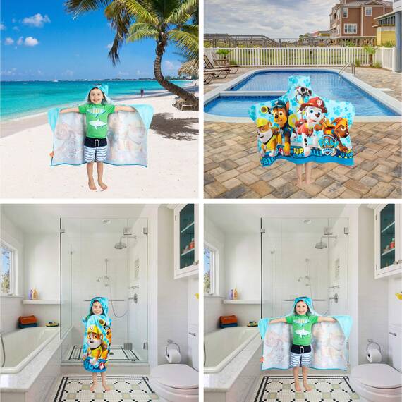 Franco Badetuch und Strandtuch für Kinder, weicher Baumwoll-Frottee, 61 x 127 cm, Paw Patrol Blau