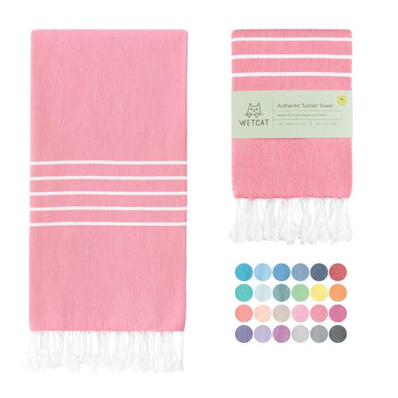 WETCAT Türkisches Strandtuch, 100% Baumwolle, sandfrei, schnell trocknend, extra groß, leicht, Reisehandtuch für Erwachsene, Strandzubehör, Geschenke (Neonrosa, 96,5 x 180,3 cm)