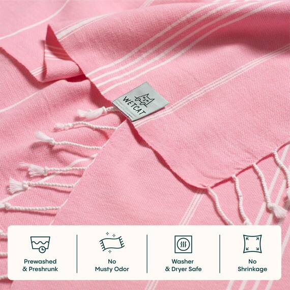 WETCAT Vorgewaschenes Super weiches türkisches Handtuch, 100% Baumwolle, Stranddecke, Pestemal, Fouta, Überwurf – für Bad, Strand, Pool, Picknick, Reisen, 94 x 178 cm – Katze Katze Basic Light Pink
