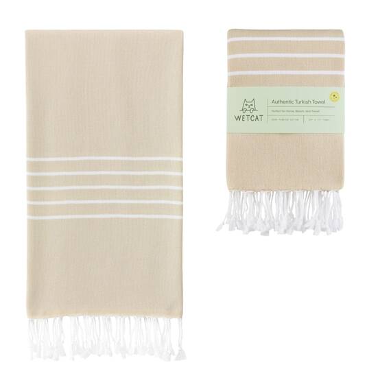WETCAT Türkisches Strandtuch, 100% Baumwolle, sandfrei, schnell trocknend, extra groß, leicht, Reisehandtuch für Erwachsene, Strandzubehör, Geschenk (Sandfarben, 96,5 x 180,3 cm)