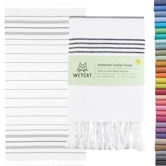 WETCAT Türkisches Strandtuch, 100 % Baumwolle, sandfrei, schnell trocknend, extra groß, leicht, Reisehandtuch für Erwachsene, Strandzubehör, Geschenk (Schwarz und Weiß, 96,5 x 180,3 cm)