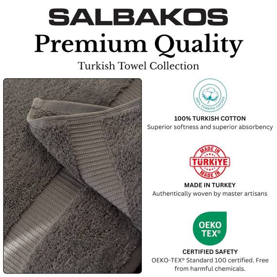 SALBAKOS Set umweltfreundliche türkische Baumwollhandtücher für Luxushotel und Spa Packung mit 6 Handtuch Grau