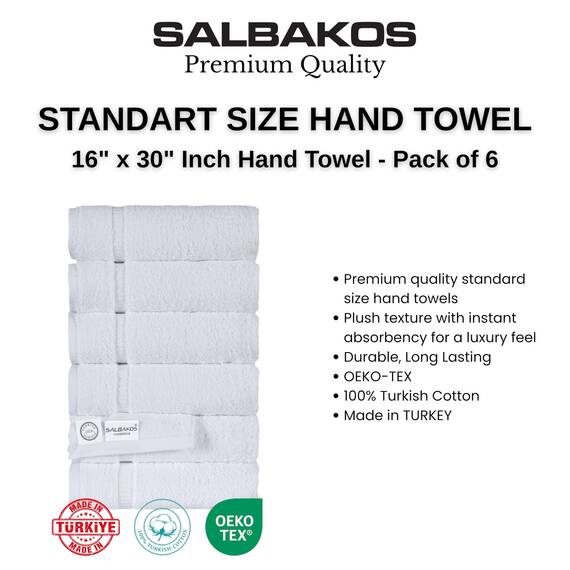 SALBAKOS Set umweltfreundliche türkische Baumwollhandtücher für Luxushotel und Spa Packung mit 6 Handtuch Weiß