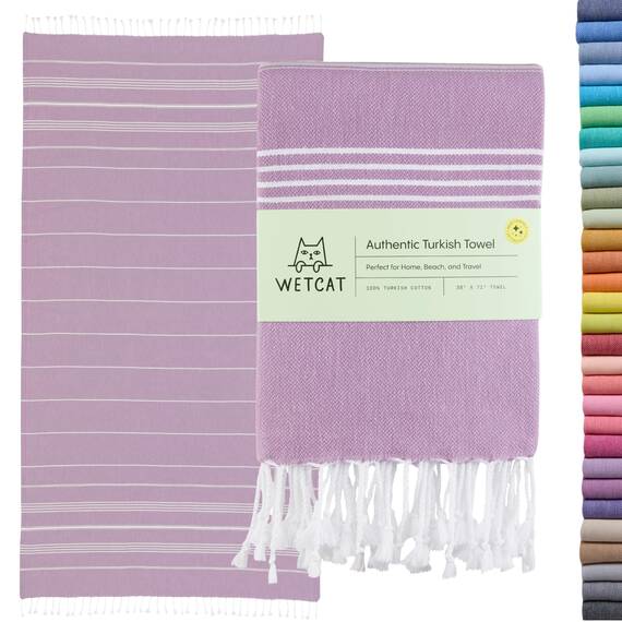 WETCAT Türkisches Strandtuch, Übergröße, 96.5x180.9 cm, 100% Baumwolle, sandfrei, schnell trocknend, extra groß, türkisches Handtuch, Strandgeschenke, Strandzubehör – Flieder