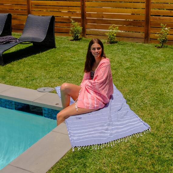 WETCAT Vorgewaschenes Super weiches türkisches Handtuch, 100% Baumwolle, Stranddecke, Pestemal, Fouta, Überwurf – für Bad, Strand, Pool, Picknick, Reisen, 94 x 178 cm – Katze Katze Basic Denim Blue