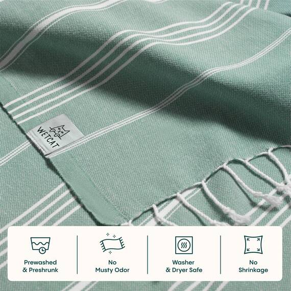 WETCAT Vorgewaschenes Super weiches türkisches Handtuch, 100% Baumwolle, Stranddecke, Pestemal, Fouta, Überwurf – für Bad, Strand, Pool, Picknick, Yoga, Reisen, 94 x 178 cm – Katze Katze Basic Teal