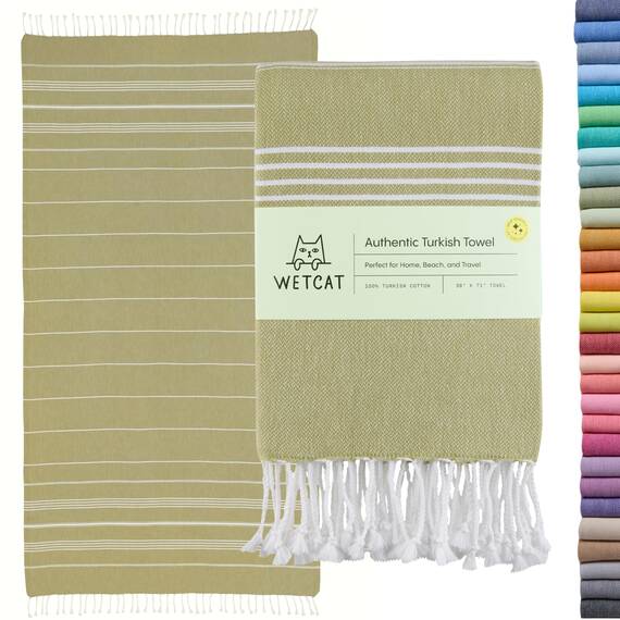 WETCAT Türkisches Strandtuch, 100 % Baumwolle, sandfrei, schnell trocknend, extra groß, leicht, Reisehandtuch für Erwachsene, Strandzubehör, Geschenk (Salbeigrün, 96,5 x 180,3 cm)