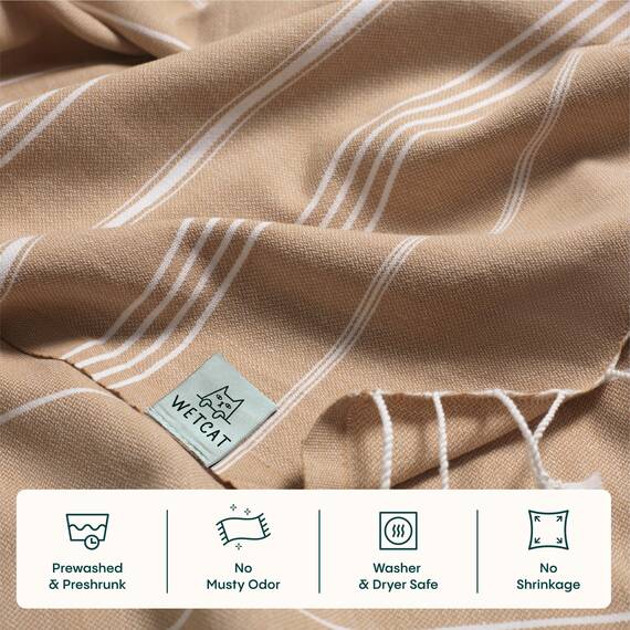 WETCAT Türkisches Strandtuch, 100 % Baumwolle, sandfrei, schnell trocknend, extra groß, leicht, Reisehandtuch für Erwachsene, Strandzubehör, Geschenk (Braun (Tawny Brown), 96,5 x 180,3 cm))