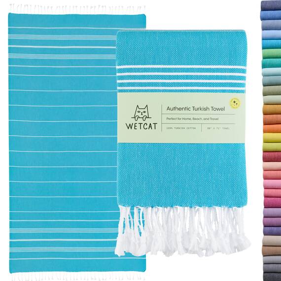 WETCAT Türkisches Strandtuch, Übergröße, 96.5x180.9 cm, 100% Baumwolle, sandfrei, schnell trocknend, extra groß, türkisches Handtuch, leichtes Reisehandtuch für Erwachsene, Strandzubehör, Türkis